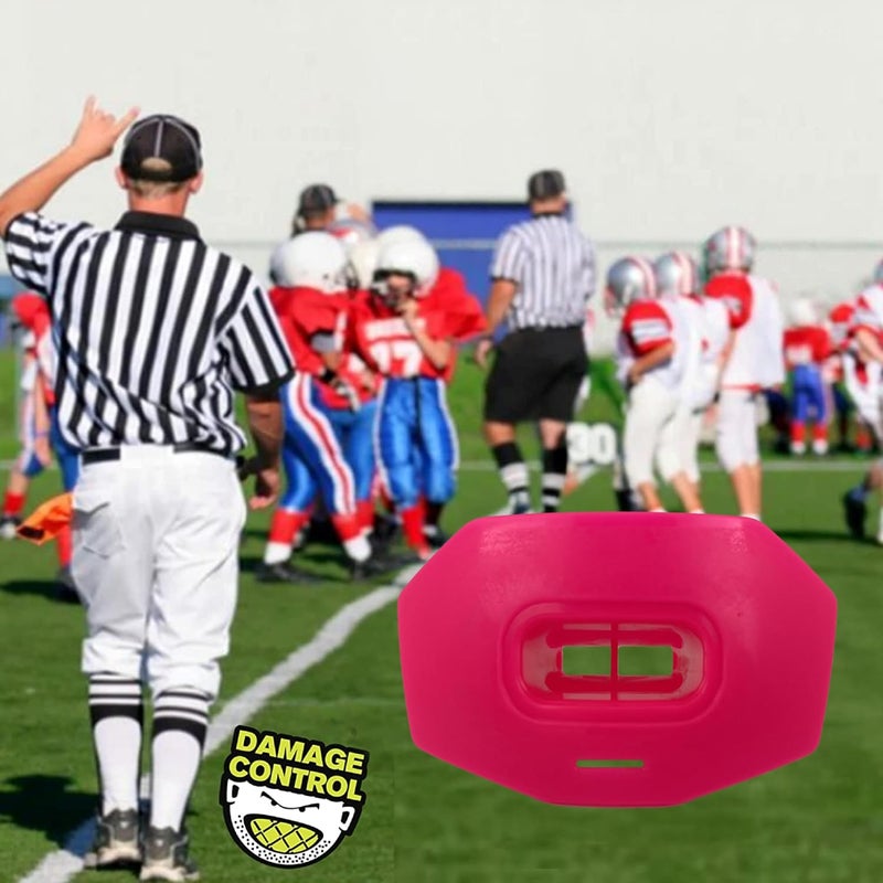 DAMAGE CONTROL Youth Football Mouth Guard – Breathable No Boil Mouthpiece, Protects Lips & Teeth, Works with Braces, Includes Helmet Strap – Sports Gear & Accessories (Hot Pink) - Image 5
